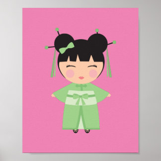 Poster Boneca Japonesa de Kimono Verde  