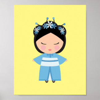 Poster Boneca Japonesa de Quimono Azul  
