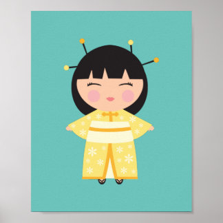 Poster Boneca Japonesa Kimono Amarela