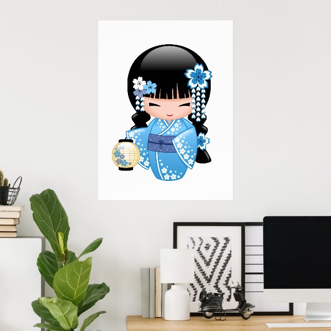 Pôster Boneca Kokeshi de Inverno - Garota Geisha da Monta (Escritório em casa)