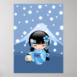 Pôster Boneca Kokeshi de Inverno - Garota Geisha da Monta