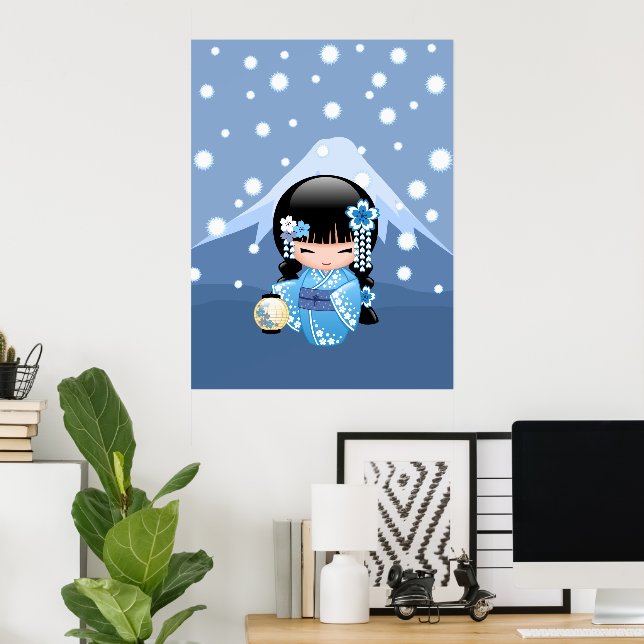 Pôster Boneca Kokeshi de Inverno - Garota Geisha da Monta (Escritório em casa)