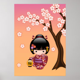 Pôster Boneca Kokeshi Sakura - Garota Geisha no Pêssego