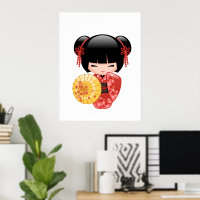 Boneca Kokeshi Sakura Vermelha - Garota Geisha Jap