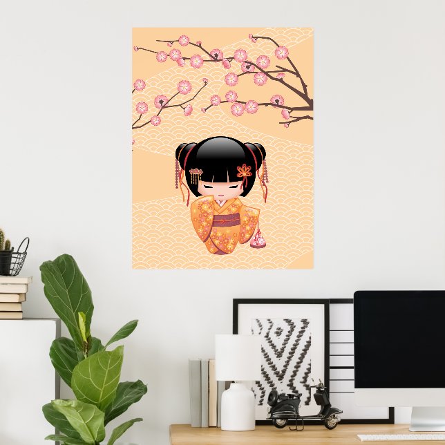 Pôster Boneca Kokeshi Ume - Garota Geisha Japonesa do Pês (Escritório em casa)