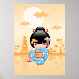 Poster Boneca Maiko Kokeshi - Garota Geisha Japonesa Fofa