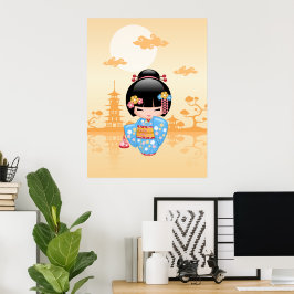 Poster Boneca Maiko Kokeshi - Garota Geisha Japonesa Fofa