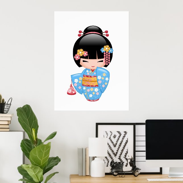 Poster Boneca Maiko Kokeshi - Garota Geisha Japonesa Fofa (Escritório em casa)