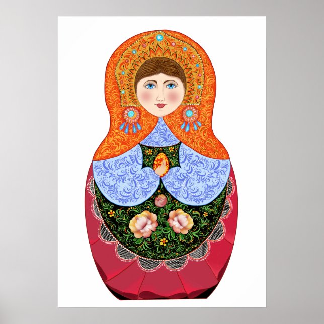 Poster Boneca Matryoshka na arte popular russa Khokhloma (Frente)