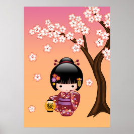 Pôster Boneca Sakura Kokeshi - Garota Geisha em Pêssego