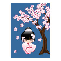 Boneca White Kimono Kokeshi - Garota Gisha Bonita