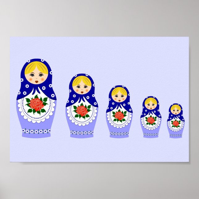 Poster Bonecas de nidificação de matryoshka da Rússia azu (Frente)