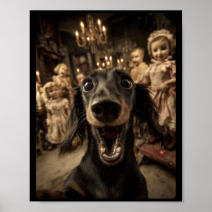 Poster Bonecas Engraçadas de Dachshund Selfie Assustadora