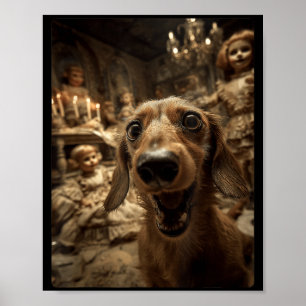 Poster Bonecas Engraçadas de Dachshund Selfie Assustadora