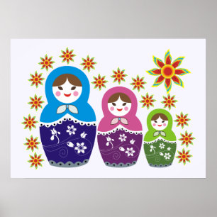 Poster Bonecas & girassóis do russo de Matryoshka feitos