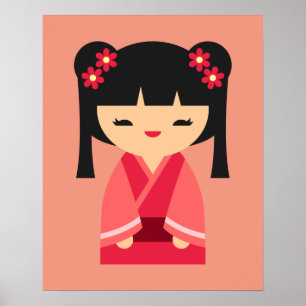 Poster Bonecas japonesas Red Kokeshi