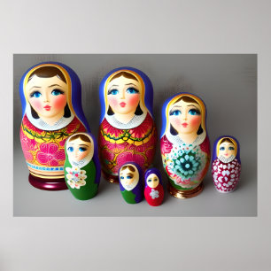 Poster Bonecas matrioshka verde rosa azul bela decoração