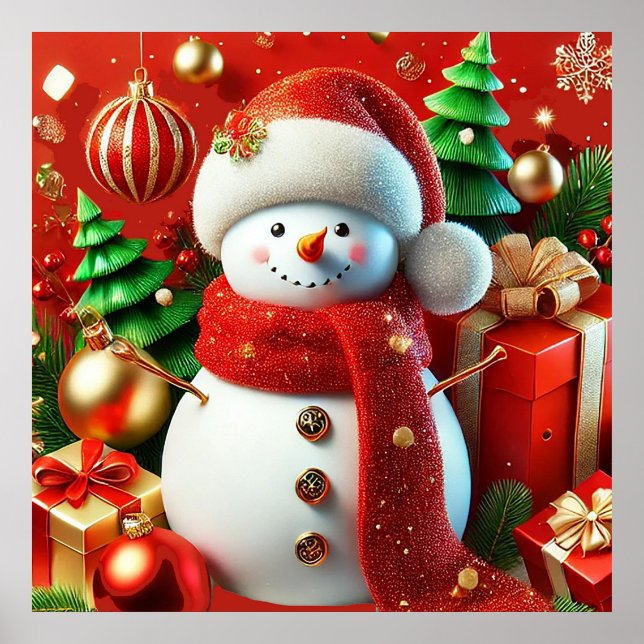 Poster Boneco de Neve Alegre (Frente)