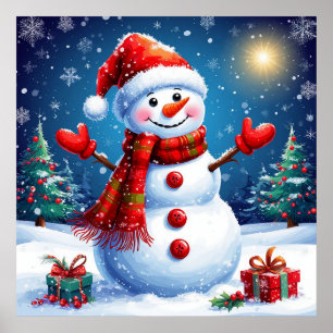 Poster Boneco de Neve Alegre Usando um Chapéu de Papai No
