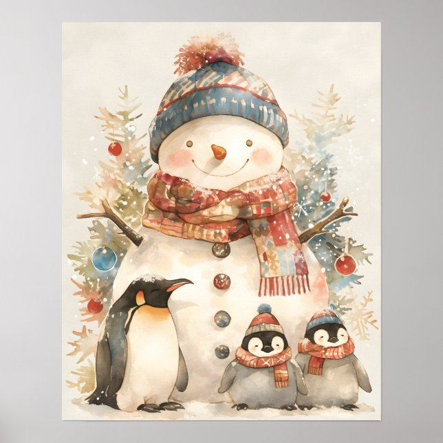 Poster Boneco de Neve Caprichoso Pinguins Decoração de In (Frente)