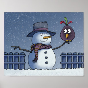 Poster Boneco de Neve com Pássaro