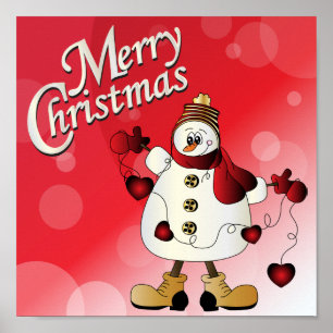 Pôster Boneco de neve do vermelho do Feliz Natal