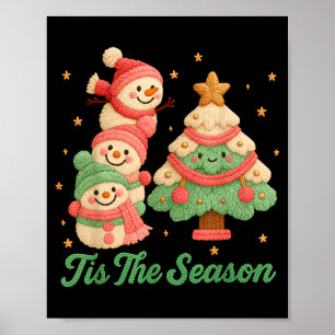 Poster Boneco de Neve e Árvore de Natal de Crochê com Fio