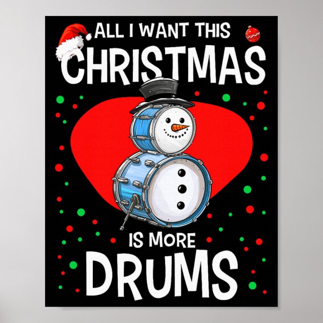 Poster Boneco de Neve Engraçado de Natal Bateria Percussã (Frente)