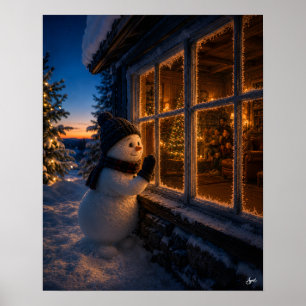 Poster Boneco de Neve Espiando pela Janela