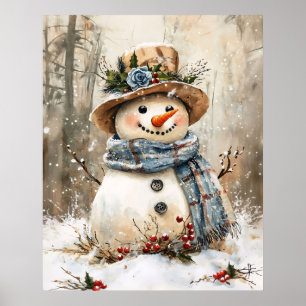 Poster Boneco de Neve Festivo na Floresta
