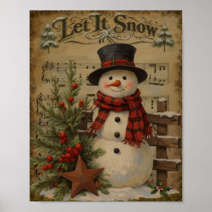 Poster Boneco de Neve Let It Snow Partitura Música Countr