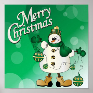 Pôster Boneco de neve verde do Feliz Natal