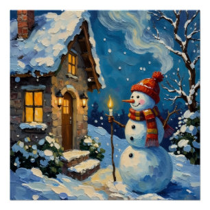 Pôster Boneco de Neve Vintage pela Cottage de Natal Ilumi