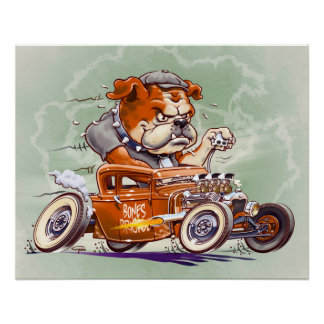 Pôster Bones Brigade - Bulldog in Hot Rod - Cartoon -