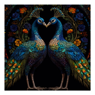 Pôster Bonita Almofada de Casal Peacock Maiestosa