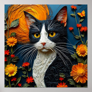 Poster Bonita arte de papel para gatos