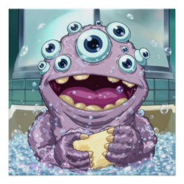 Pôster Bonita Bolha Monstro Poster Wall Art Kids Bathtime