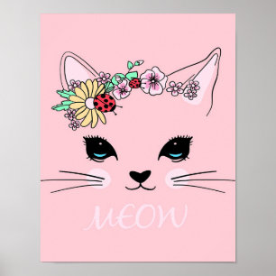 Poster Bonita Cabeça De Gato Meow, Presente De Gatinho, G