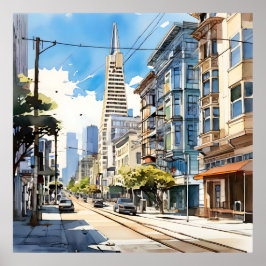 Poster Bonita caneta e esboço de tinta em São Francisco