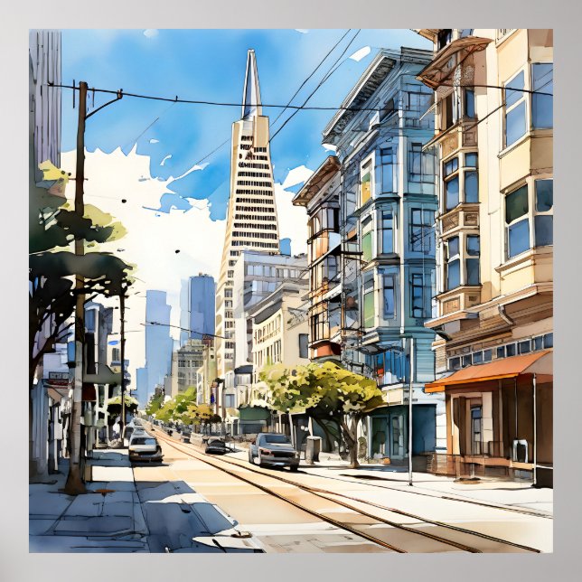 Poster Bonita caneta e esboço de tinta em São Francisco (Frente)