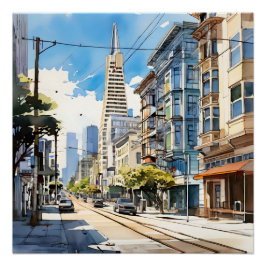 Pôster Bonita caneta e esboço de tinta em São Francisco