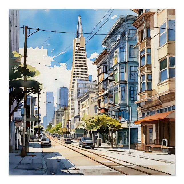 Pôster Bonita caneta e esboço de tinta em São Francisco (Frente)