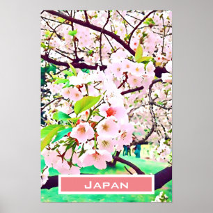 Poster Bonita cerejeira rosa flor viagem do Japão
