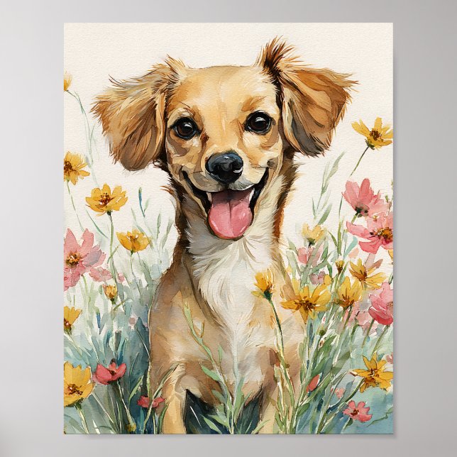 Poster Bonita Chiweenie Watercolor Art - Happy Dachshund  (Frente)