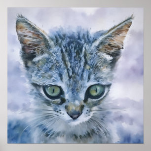 Poster Bonita Cinza Bonita de Kitten Watercolor Art
