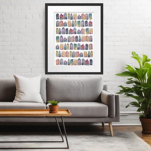 Poster Bonita Coloração de Amesterdã Casas de Aquarela (Cute Colorful Amsterdam Houses Watercolor Art Poster
Wall Art Custom Dutch Canal House)