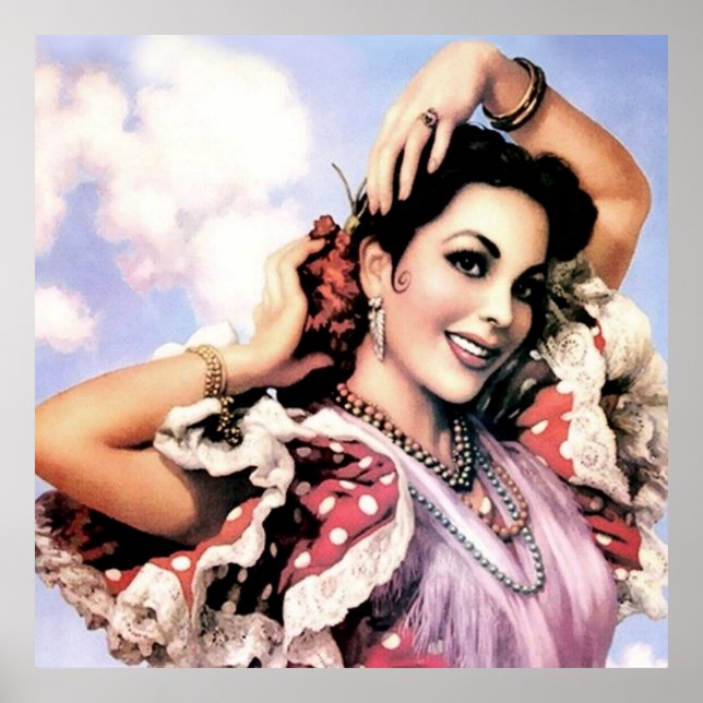 Poster Bonita dançarina de Flmenco espanhola na Bolinhas  (Frente)