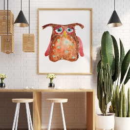 Poster Bonita e engraçada aquarela coruja pontos vermelho