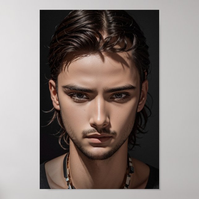 Poster Bonita e séria cara asiática. (Frente)