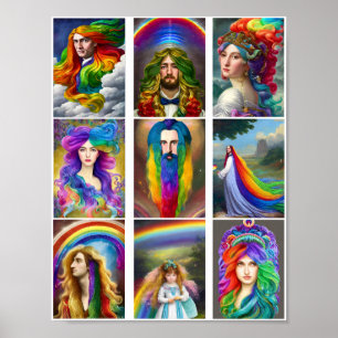 Poster Bonita fantasia de Pessoas do Cabelo Arco-Íris